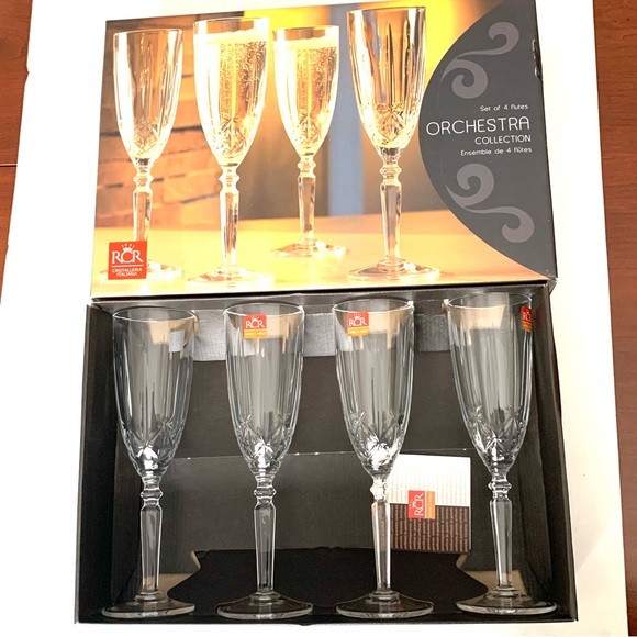 RCR cristalleria Italiana flutes tall champagne glasses set of 4 new with box - Picture 3 of 5